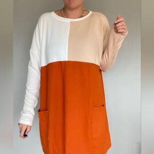 NWT'S- OVER THE MOON - Tan/White/Rust Colorblock Long Sleeve Sweater Top